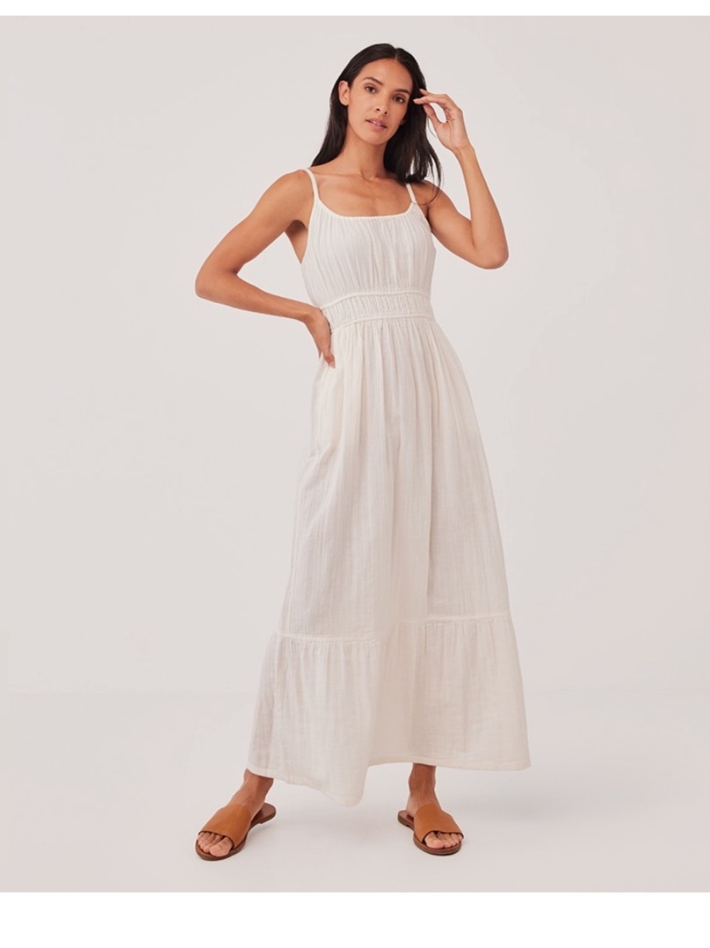 PACT The Coastal Cami Maxi Dress Ecru Cream Size Small